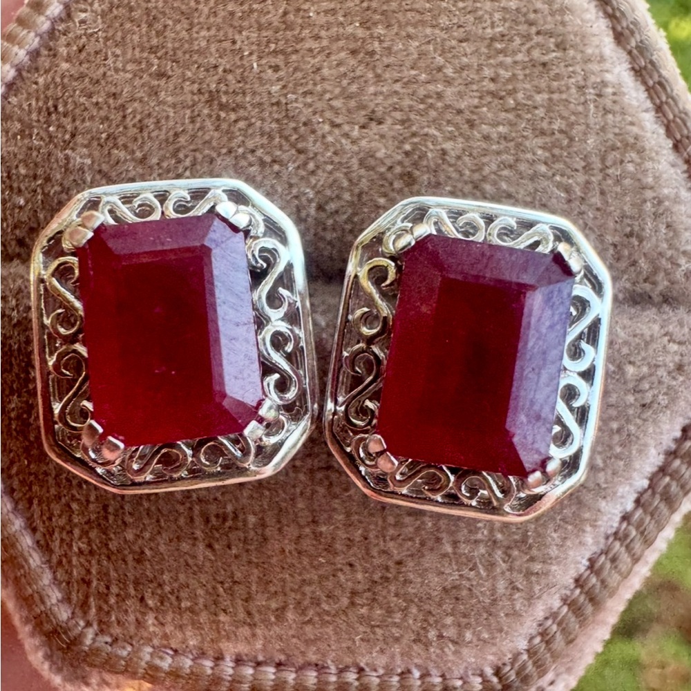 Estate Ruby and Sterling Silver Earrings